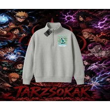 Tarzsokak Rock Lee Naruto Anime Karakter Unisex Polo Yaka Yarım Fermuarlı Sweatshirt Beyaz
