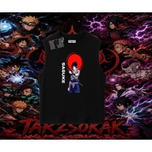 Tarzsokak Sasuke Uchiha Naruto Anime Karakter Oversize Unisex Kolsuz Tişört Beyaz