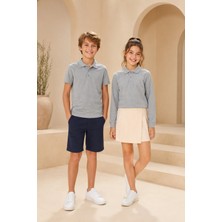 Loule Çocuk Unisex Gri 2'li Polo Yaka Tişört Seti Kısa Kollu + Uzun Kollu %100 Pamuk Lakos Kumaş