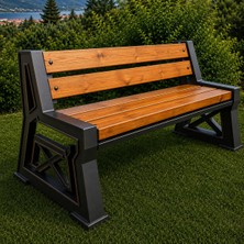Kumsal Concept Masif Ahşap Bahçe Bankı 180 cm - Çelik Profilli Premium Dış Mekan Park Bankı 3 Kişilik
