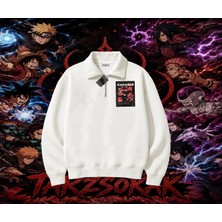 Tarzsokak Kakashi Hatake Naruto Anime Karakteri Unisex Polo Yaka Yarım Fermuarlı Sweatshirt Beyaz