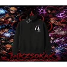 Tarzsokak Sasuke Uchiha Naruto Anime Karakter Unisex Polo Yaka Yarım Fermuarlı Sweatshirt Beyaz