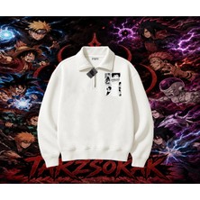 Tarzsokak Obito Uchiha Naruto Anime Karakteri Unisex Polo Yaka Yarım Fermuarlı Sweatshirt Beyaz