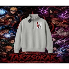 Tarzsokak Deidara Naruto Anime Karakteri Unisex Polo Yaka Yarım Fermuarlı Sweatshirt Beyaz