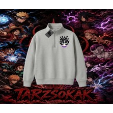 Tarzsokak Orochimaru Naruto Anime Karakter Unisex Polo Yaka Yarım Fermuarlı Sweatshirt Beyaz