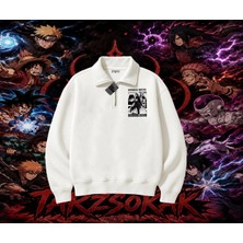 Tarzsokak Obito Uchiha Naruto Anime Karakteri Unisex Polo Yaka Yarım Fermuarlı Sweatshirt Beyaz