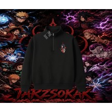 Tarzsokak Itachi Uchiha Naruto Anime Karakteri Unisex Polo Yaka Yarım Fermuarlı Sweatshirt Beyaz