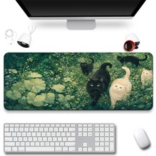 Sonictouch Klavye Mousepad 40X90CM Pürüzsüz Sıvı Geçirmez Kaymaz Taban Zümrüt Bahçenin Kedileri
