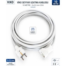Viko Seyyar Uzatma Kablosu 10 Metre 3x2.5 mm Cca Kablo | Orijinal Viko Erkek Dişi Fiş | Klemensli Terminalli | Topraklı | Tse Ce Belgeli