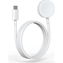 Caseonn Apple Watch Series 9 45MM Manyetik Type-C Hızlı Şarj Kablosu Beyaz