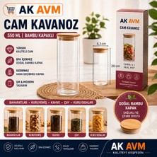 Ak Avm 550 ml Bambu Kapaklı Cam Kavanoz Vakumlu Erzak Saklama Baharat Kahve Kavanozu