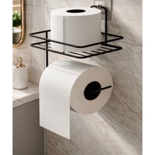 Siyah Yapışkanlı Tuvalet Kağıtlık, Wc Kağıt Tutucu, Raflı Tuvalet Kağıdı Askısı