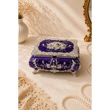 Rasha Collection Gümüş Detaylı Mor Vintage Takı Kutusu Kapaklı ve Aynalı