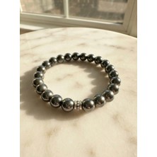 Meneva Aksesuar Metal Detaylı Şık ve Modern Tasarım Unisex Doğaltaş Hematit Bileklik