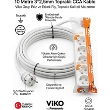 Viko Grup Priz 5'li, 10 Metre Uzatma Kablosu, 3x2,5 Kalın Cca Kablo  - Premium Kalite, Çocuk Korumalı, Terminal ve Klemens Bağlantılı