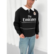 Madrid Nakışlı Premıum Oversıze Çizgili Sweatshırt