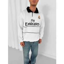 Madrid Nakışlı Premıum Oversıze Çizgili Sweatshırt