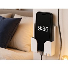 Veriqo 3D Duvara Monte Telefon Tutucu ve Şarj Standı – Yatak Başı Priz Yanı Telefon Askısı – Beyaz
