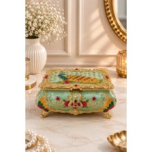 Rasha Collection Tavus Kuşu Desenli Aynalı Vintage Takı Kutusu