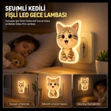 Şirin Home Sevimli Kedi Figürlü LED Priz Gece Lambası Çocuk ve Bebek Odası Dekoratif Gece Lambası