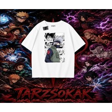 Tarzsokak Kakashi Hatake Naruto Anime Karakteri Oversize Unisex Tişört Beyaz