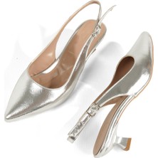 Modabuymus Gümüş Lame Çok Kısa Topuklu Stiletto Sivri Burun Kitten Abiye Ayakkabı Minikas