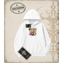 Tarzsokak One Piece Anime Karakterleri  Oversize Unisex Kapşonlu Sweatshirt Beyaz