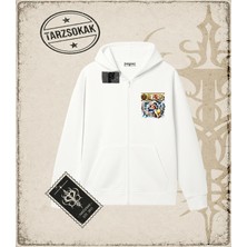 Tarzsokak One Piece Anime Karakterleri  Oversize Unisex Hırka & Çeket Fermuarlı Sweatshirt Beyaz