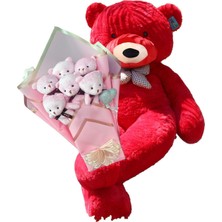 Delixa Sevimli 90 cm Peluş Ayı ile Pembe Konsept Romantik Peluş Ayıcık Buketi Kırmızı