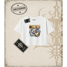 Tarzsokak One Piece Anime Karakterleri  Kadın Crop Tişört Beyaz
