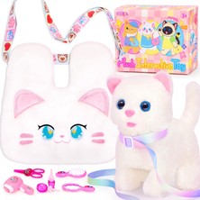 Delixa Nınaor Crossbody Çantalı Çocuklar Için Etkileşimli Kedi Oyuncakları, Tasma Yürüyüş Miyav Pretend Pla