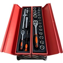 Delixa 81 Parça Profesyonel Katlanabilir Metal Sandık Alet Takımı – 5 Gözlü Çanta, 1/2" & 1/4" Cırcır Lokma