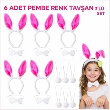 Magicool Şeker Pembesi Tavşan Sahne Seti 6'lı Set Taç Papyon Kuyruk