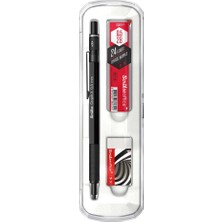 Scrikss 3'lü Set Mekanik Kurşun Kalem Silgi Min Mat Siyah 0.5 mm