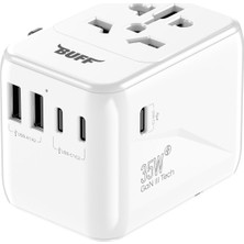 Buff Labs BL80 Universal Seyehat Şarj Adaptörü 35W Gan Çoklu Priz Dönüştürücü (Beyaz)