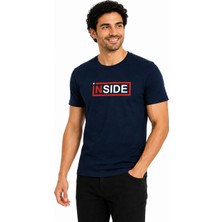 Etifa Tekstil Etifa Inside Premium Unisex Tişört %100 Pamuk Modern Lacivert Tişört