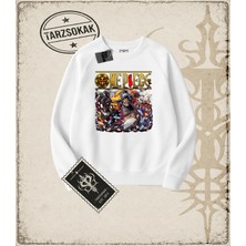 Tarzsokak One Piece Anime Karakterleri  Oversize Unisex Bisiklet Yaka Sweatshirt Beyaz