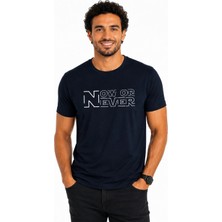 Etifa Tekstil Etifa Now Or Never Premium Unisex Tişört %100 Pamuk Modern Lacivert Tişört