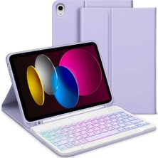 Hepta Collection Ipad (A16) 10. 2022/2025 Uyumlu Rgb Aydınlatmalı Işıklı Bluetooth Türkçe Q Klavyeli Kılıfı (Tablet D