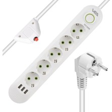 Monte Lua Akım Korumalı, 5'li Çoklu, 3 Usb, 1.5 mt Kablo, Anahtarlı Grup Priz, Usbli, Isıya Dayanıklı, 3000 Wa