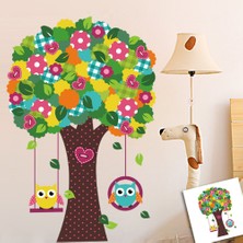 Hepta Collection Crystal Kids Bebek ve Çocuk Odası Dekorasyonu Renkli Ağaç ve Baykuşlar Pvc Duvar Sticker Yapıştırma
