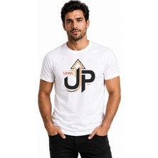 Etifa Tekstil Etifa Level Up Premium Unisex Tişört %100 Pamuk Modern Beyaz Tişört