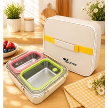 Hepta Collection 2 Bölmeli 304 Paslanmaz Çelik Lunch Box | Sızdırmaz Renkli Yemek Taşıma Kabı + Termal Çanta