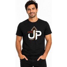 Etifa Tekstil Etifa Level Up Premium Unisex Tişört %100 Pamuk Modern Siyah Tişört