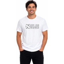 Etifa Tekstil Etifa Now Or Never Premium Unisex Tişört %100 Pamuk Modern Beyaz Tişört
