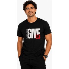 Etifa Tekstil Etifa Never Give Up Premium Unisex Tişört %100 Pamuk Modern Siyah Tişört