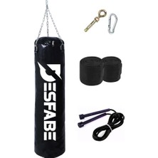 Hepta Collection Desfabe Boxing Star 70X25 cm Zincirli Boks Torbası Siyah+Askı Aparatı+El Bandajı+Atlama Ipi