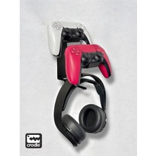 Crodle Duvara Monte Edilebilen Masaüstü Metal Siyah Gaming Ps4 Ps5 Joystick Controller Tutucu ve Kulak