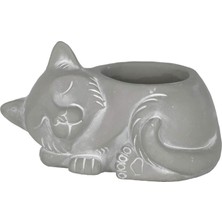 Hepta Collection Classic Garden Çimento Uyuyan Kedi Saksısı, Drenaj Delikli, Doğal Gri, 17.8 cm