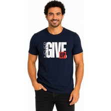 Etifa Tekstil Etifa Never Give Up Premium Unisex Tişört %100 Pamuk Modern Lacivert Tişört